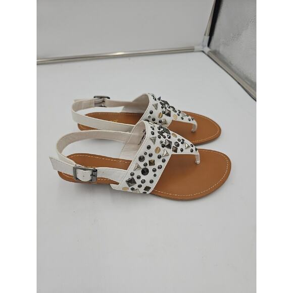 Womens Ankle Strap Studed Wedge Sandals Size 7 White - Picture 2 of 4